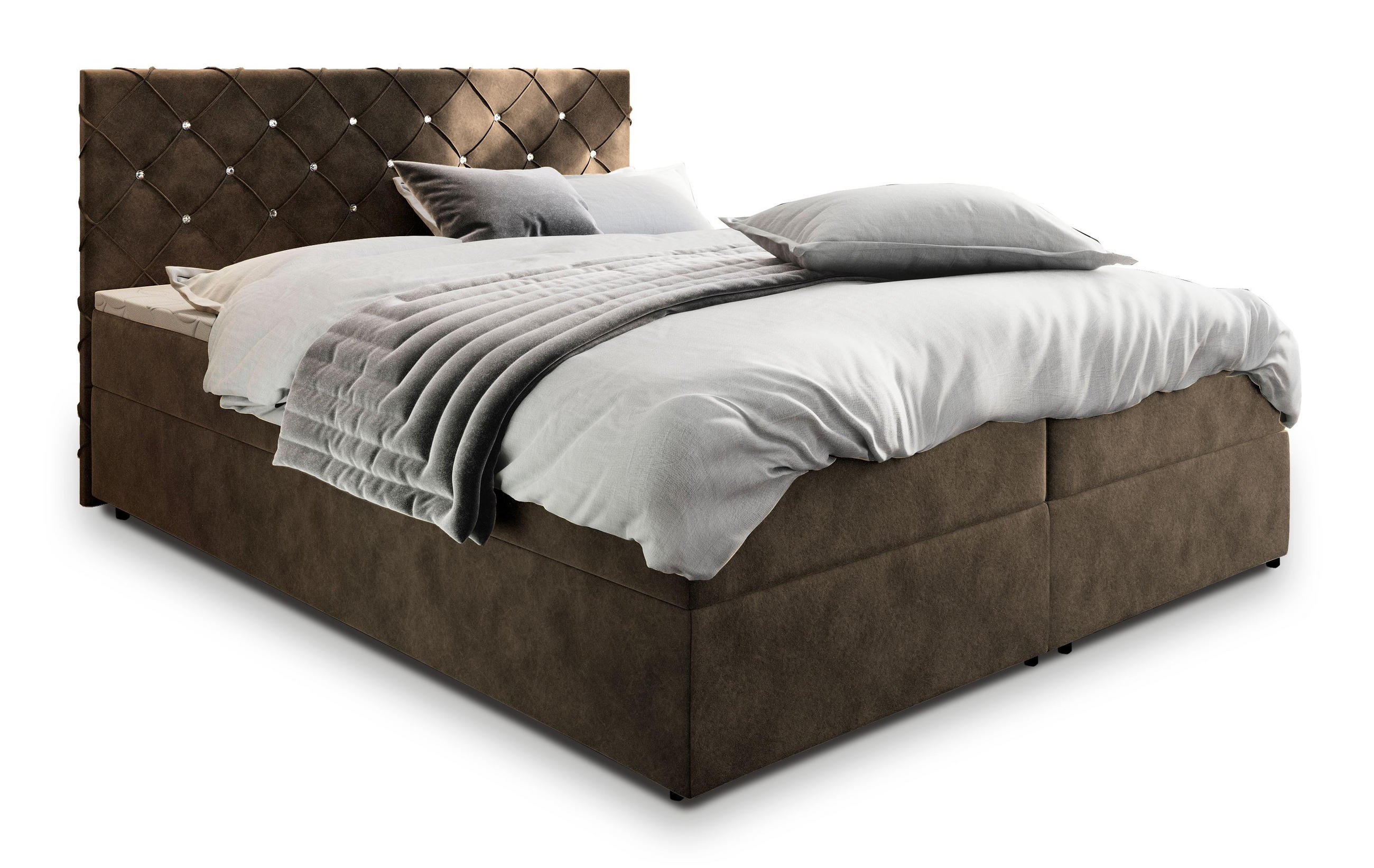 BOXBETT RIVA 140x200 cm mit Matratze und Topper - Braun - Braun, Holz (140/200cm) - MASSENO