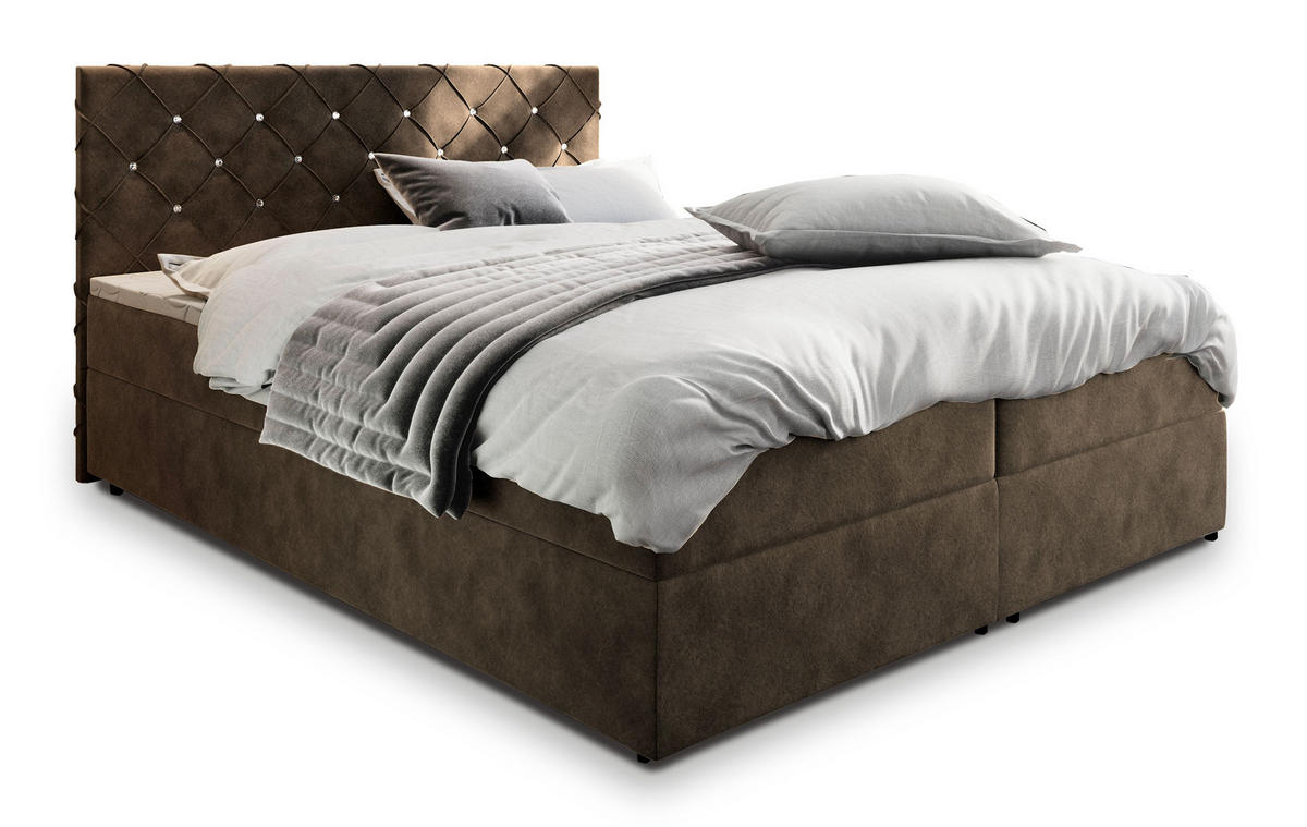 BOXBETT RIVA 140x200 cm mit Matratze und Topper - Braun - Braun, Holz (140/200cm) - MASSENO