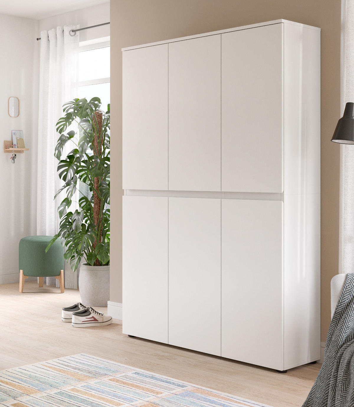 MEHRZWECKSCHRANK weiß 105 x 175 cm, Stauraumschrank 6-türig mit 18 Fächern - Schwarz/Weiß, Holzwerkstoff/Kunststoff (105/175/37cm) - Inn.Furn