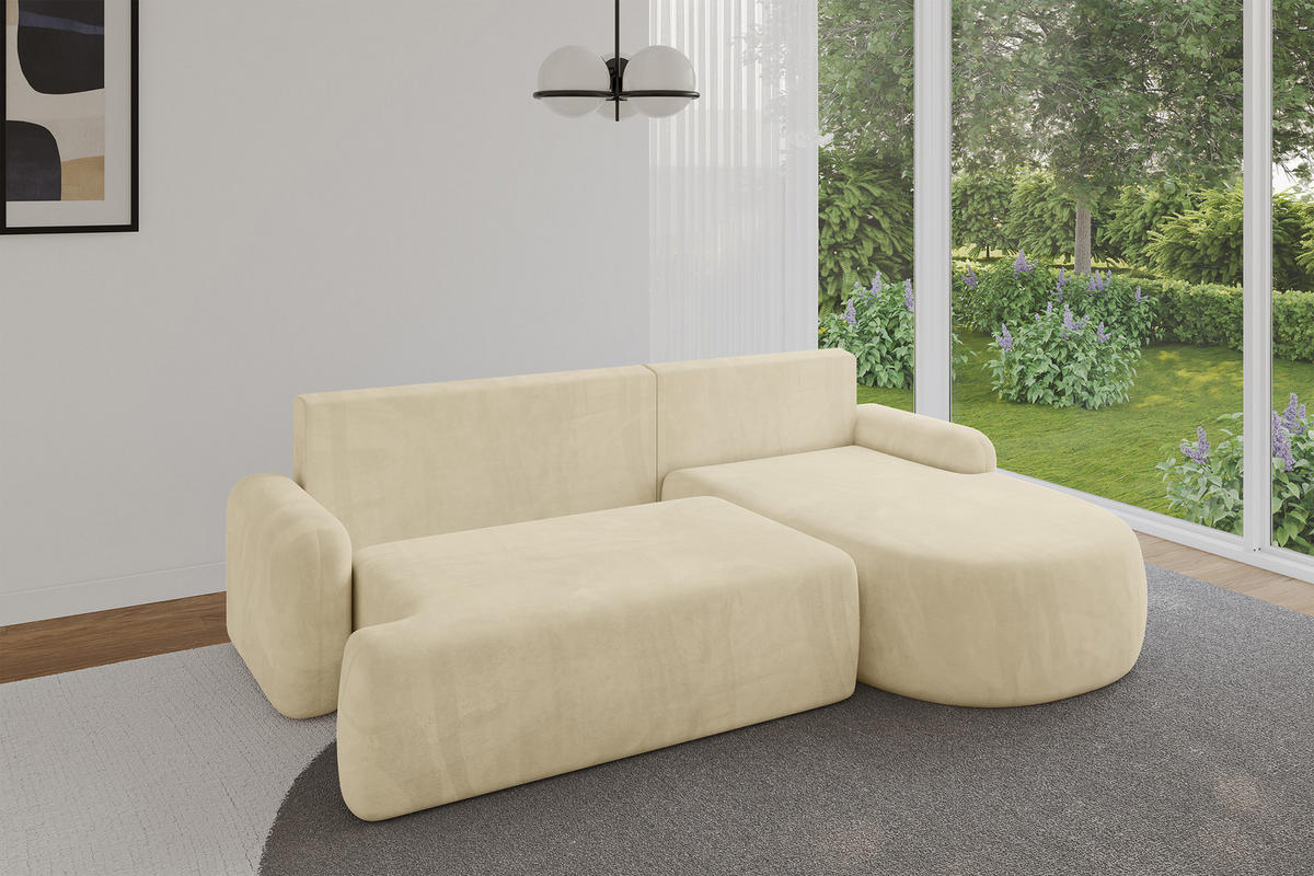 ECKSOFA mit Schlaffunktion und Bettkasten LIRA-L - 264x172x89 Beige - Beige, Holzwerkstoff/Textil (172/264cm) - ALTDECOR