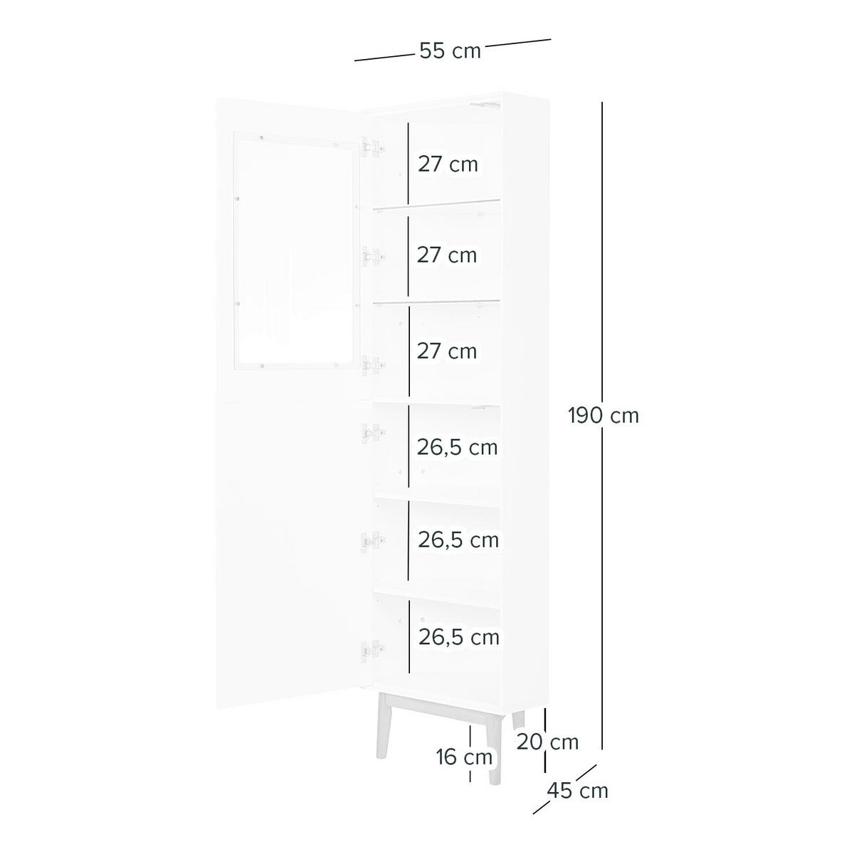 ECKVITRINE - Weiß / Eiche - Eichefarben/Weiß, Holzwerkstoff (55/190/48cm) - home24