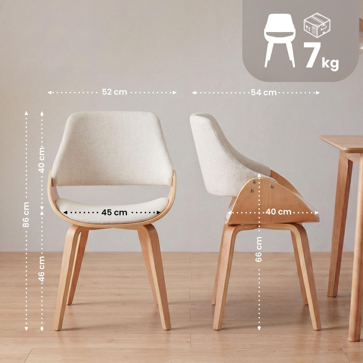 ESSZIMMERSTUHL Stoff Natura/Creme - Eukalyptusholzfarben/Walnussfarben, Holz/Textil (52/86/54cm) - CLP