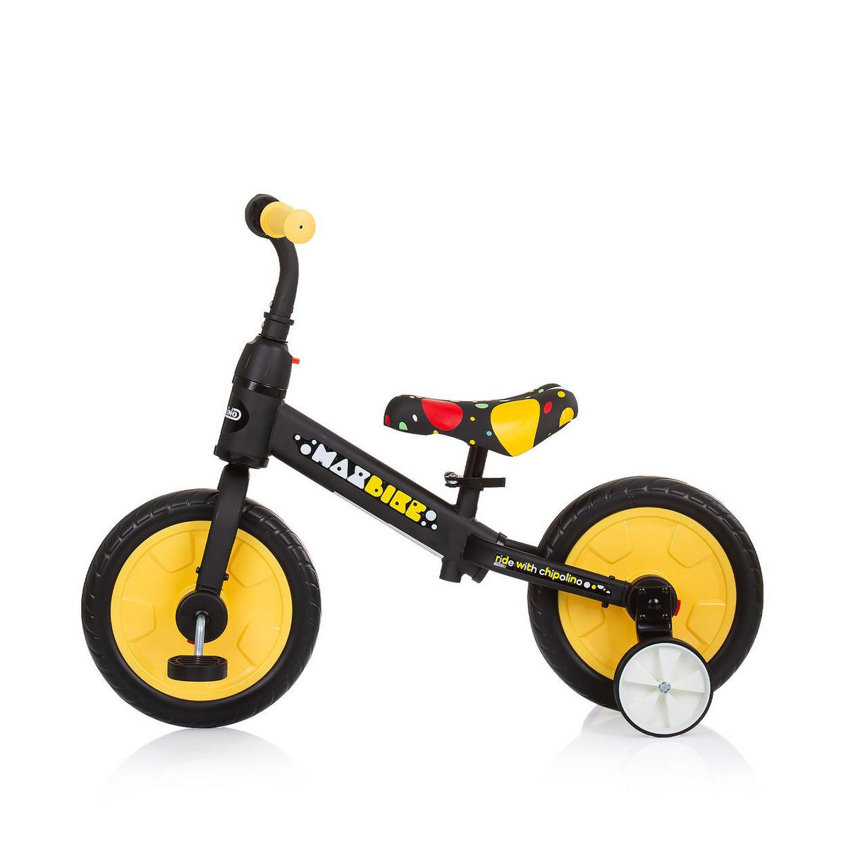 LAUFRAD Max Bike 2 in 1 gelb Monster 10 Zoll Räder, Pedale, Stützräder - Gelb, Metall (70/38/60cm) - Chipolino