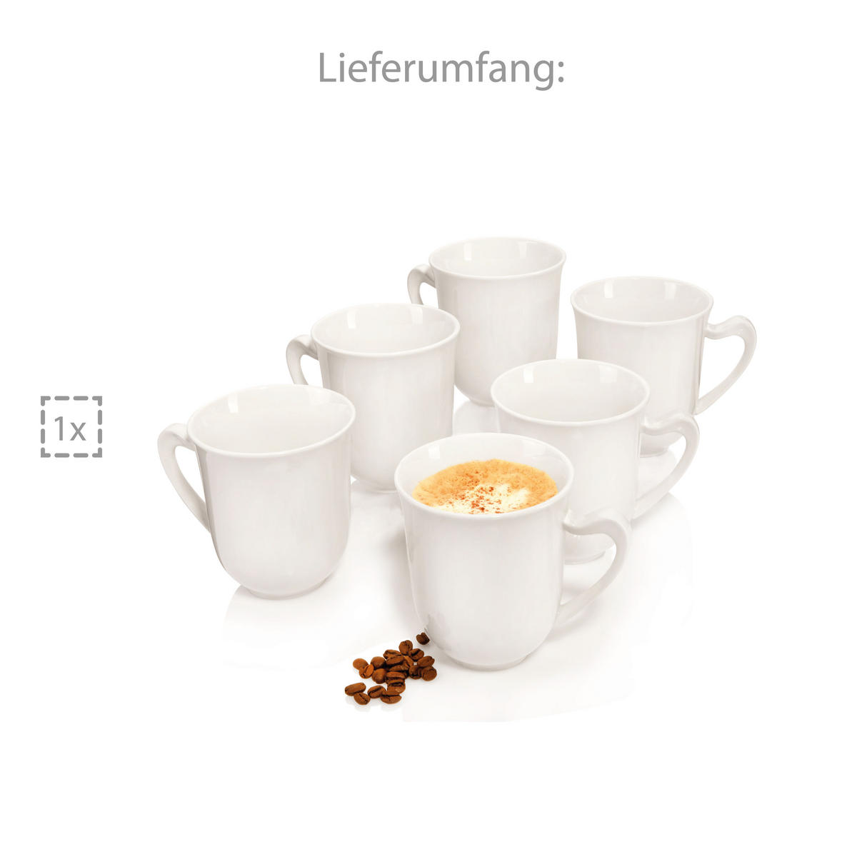 KAFFEEBECHER PARIS - 6 teilig Füllmenge 330 ml aus Porzellan - Weiß, Keramik (29.5/13.25/22cm) - Sänger