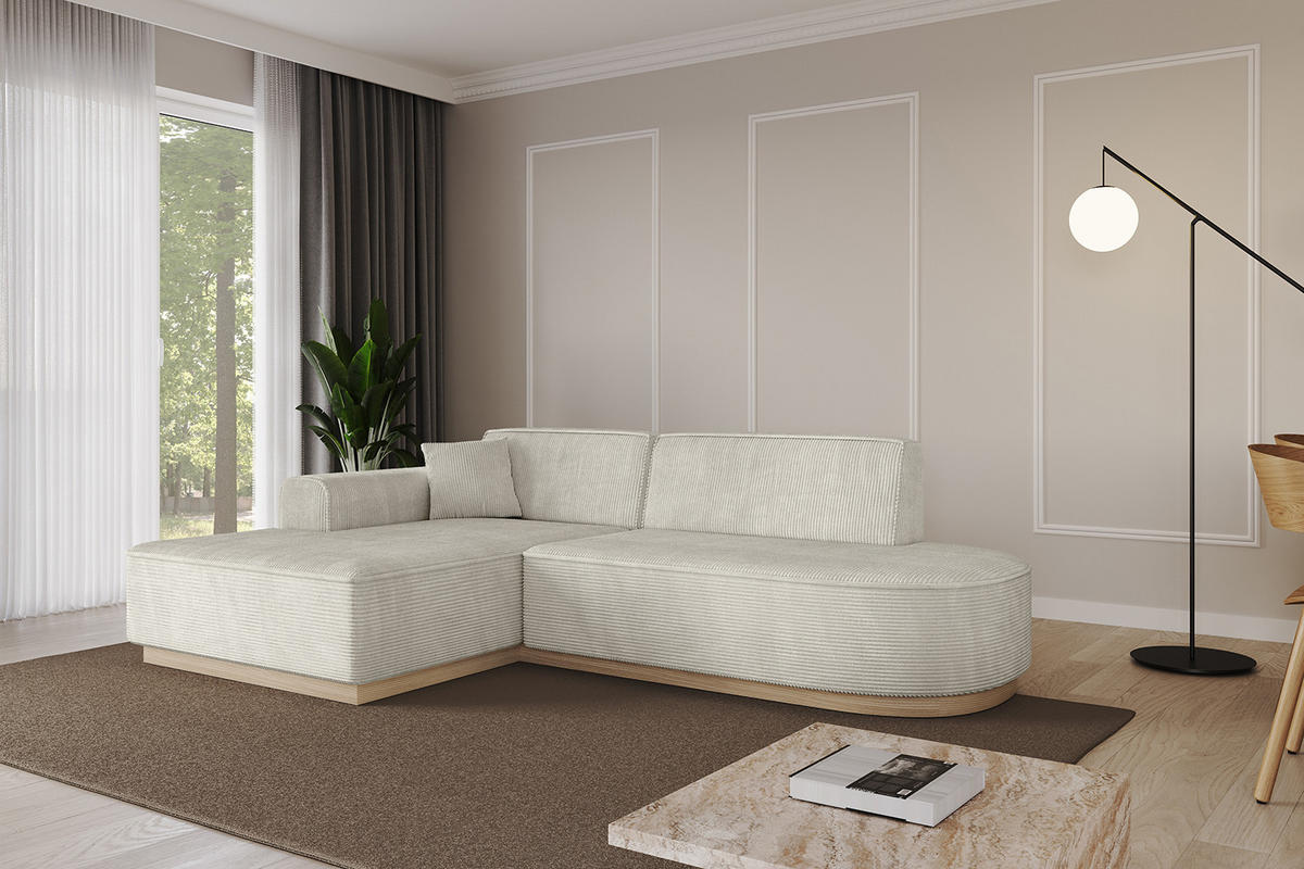 ECKSOFA Ottomane Links IREA-L1 - 232x165x80 cm Hellgrau - Ecru, Holzwerkstoff/Textil (232/165cm) - ALTDECOR