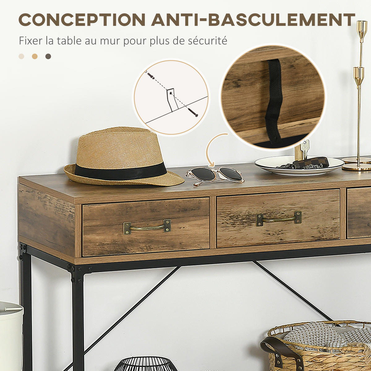 KONSOLENTISCH DE-16801 Hellbraun & Schwarz - Braun, Holzwerkstoff (100/35/76.5cm) - ComfortXL