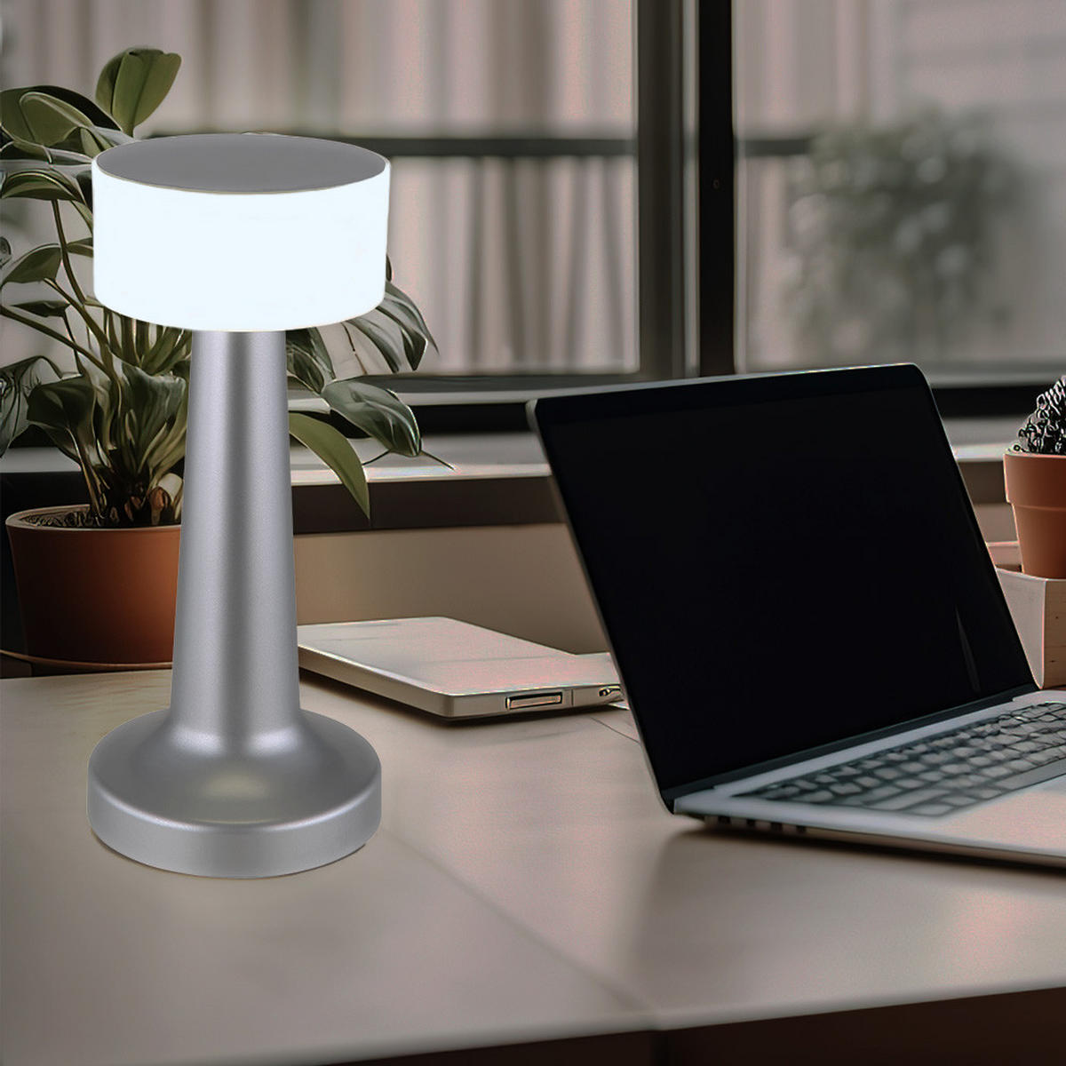 LED TISCHLEUCHTE Angelika Messing - Silberfarben, Kunststoff (9.5/9.5/21.5cm) - Globo Lighting