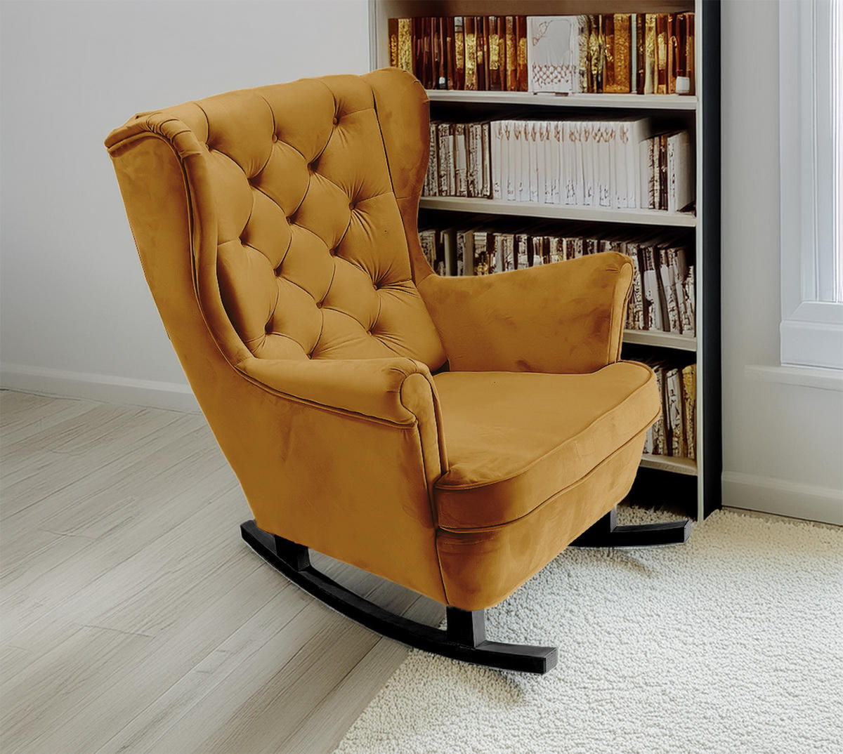SCHAUKELSESSEL mit gepolstertem Sitz und Armlehnen, 102x81x95 cm, Olive_29816 - Messingfarben/Schwarz, Holz/Textil (81/102/95cm) - DomoHome
