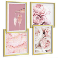 BILDER SET 4er Set - 50x50 cm & 40x60 cm Goldrahmen - Rosen, Champagner, Marmor, Pastell - Goldfarben, Kunststoff (50/50cm) - TULUP