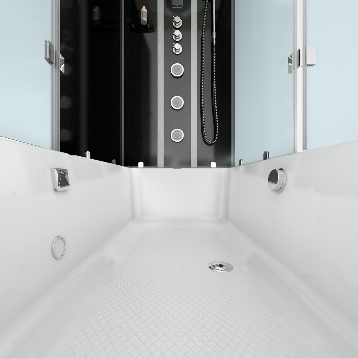 DUSCHE Wanne Kombination K05-L33 180x90 - Schwarz, Glas/Kunststoff (90/225/180cm) - AcquaVapore by Sandra Jentho