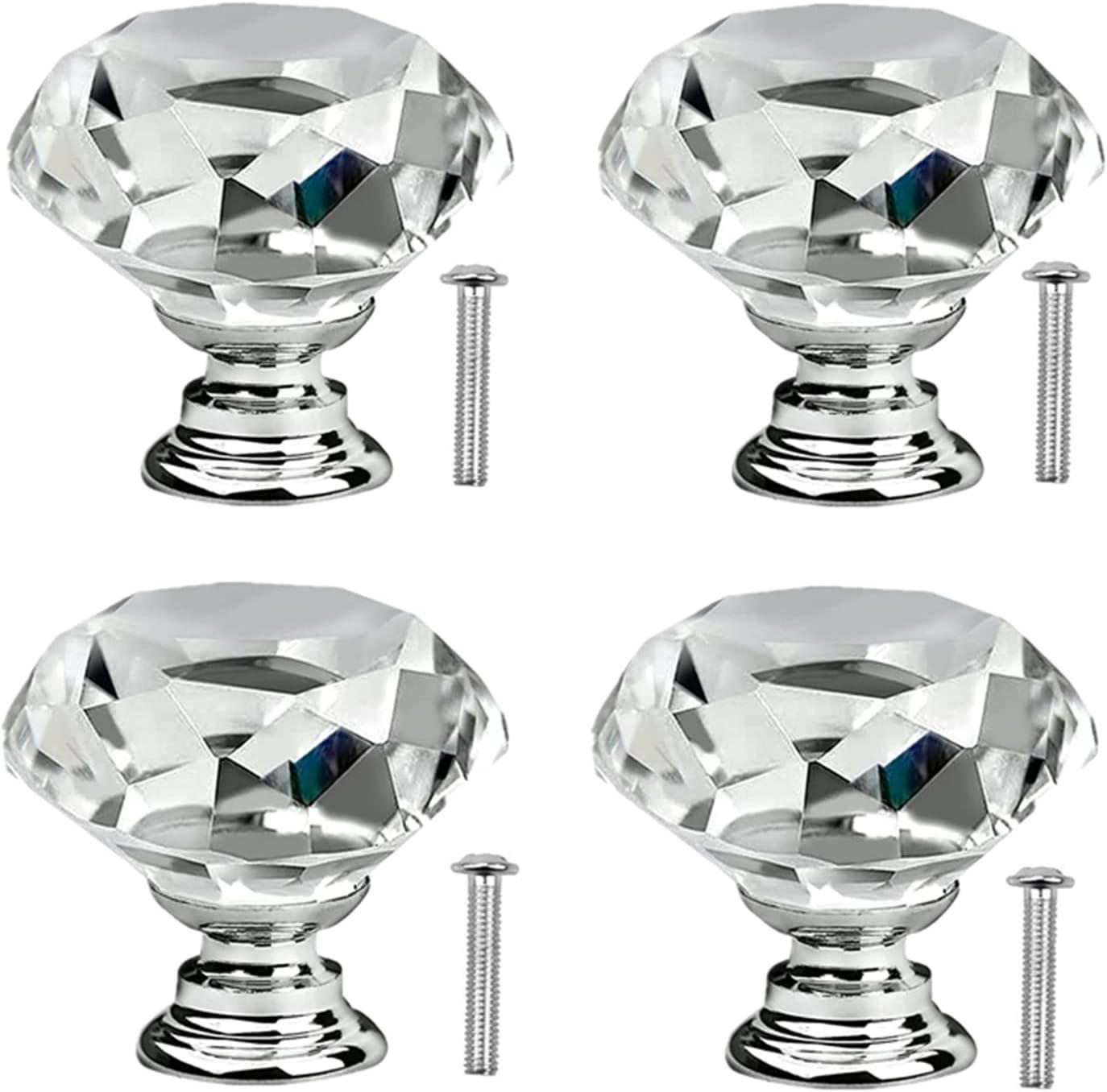 SCHRANKKNOPF Kristall 4er-Set - Transparent, Metall (3/2.5/3cm)