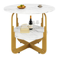 ESSTISCH rund 80/80/76 cm Gold MDF in Marmoroptik mit Ablage - Goldfarben, Holzwerkstoff (80/80/76cm) - OKWISH