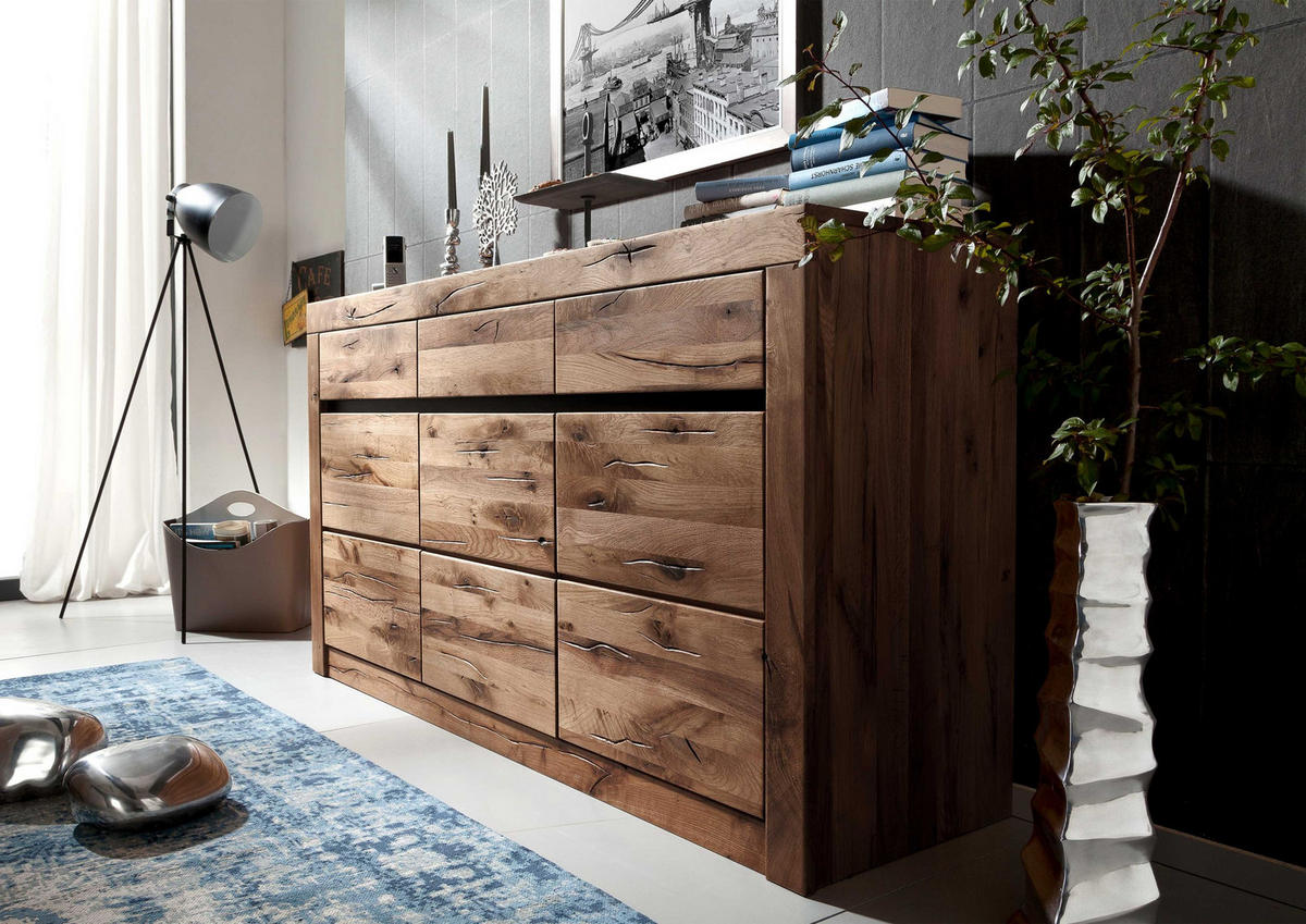 SIDEBOARD Wildeiche / Zerreiche 150x43x80 braun geölt MONTREUX #351 - Braun, Holz (150/80/43cm) - Massivmoebel24