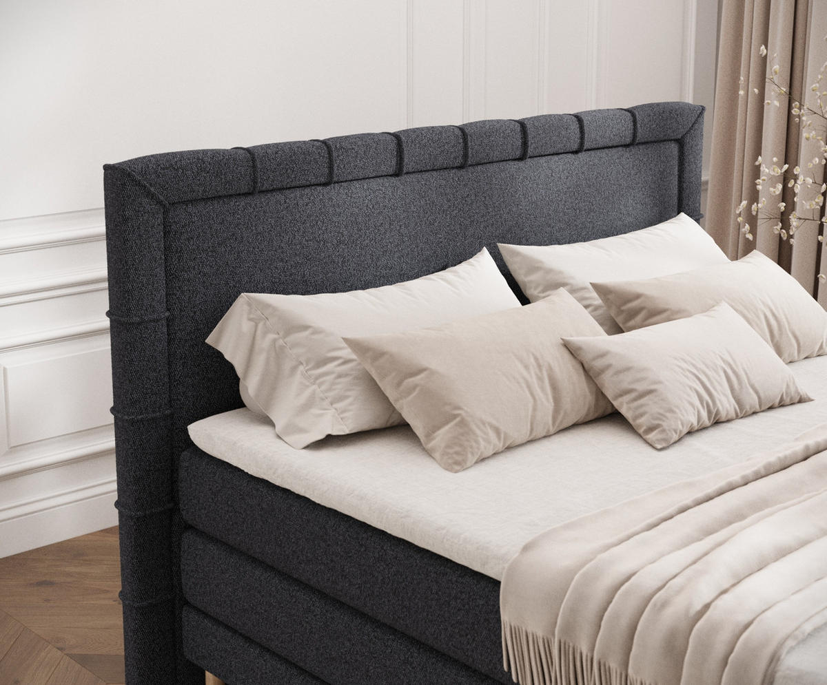 BOXSPRINGBETT Rimini Schwarz 200/200 cm mit Matratze und Topper - Schwarz/Naturfarben, Holz/Holzwerkstoff (200/200cm) - Maison de Reve