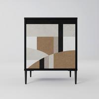 SIDEBOARD DELICATE MEMENTO, Schwarz, 57,5x42x72,5 cm, Schwarze Metallfüße - Multicolor/Schwarz, Holzwerkstoff/Metall (57.5/72.5/42cm) - SpaceRebels