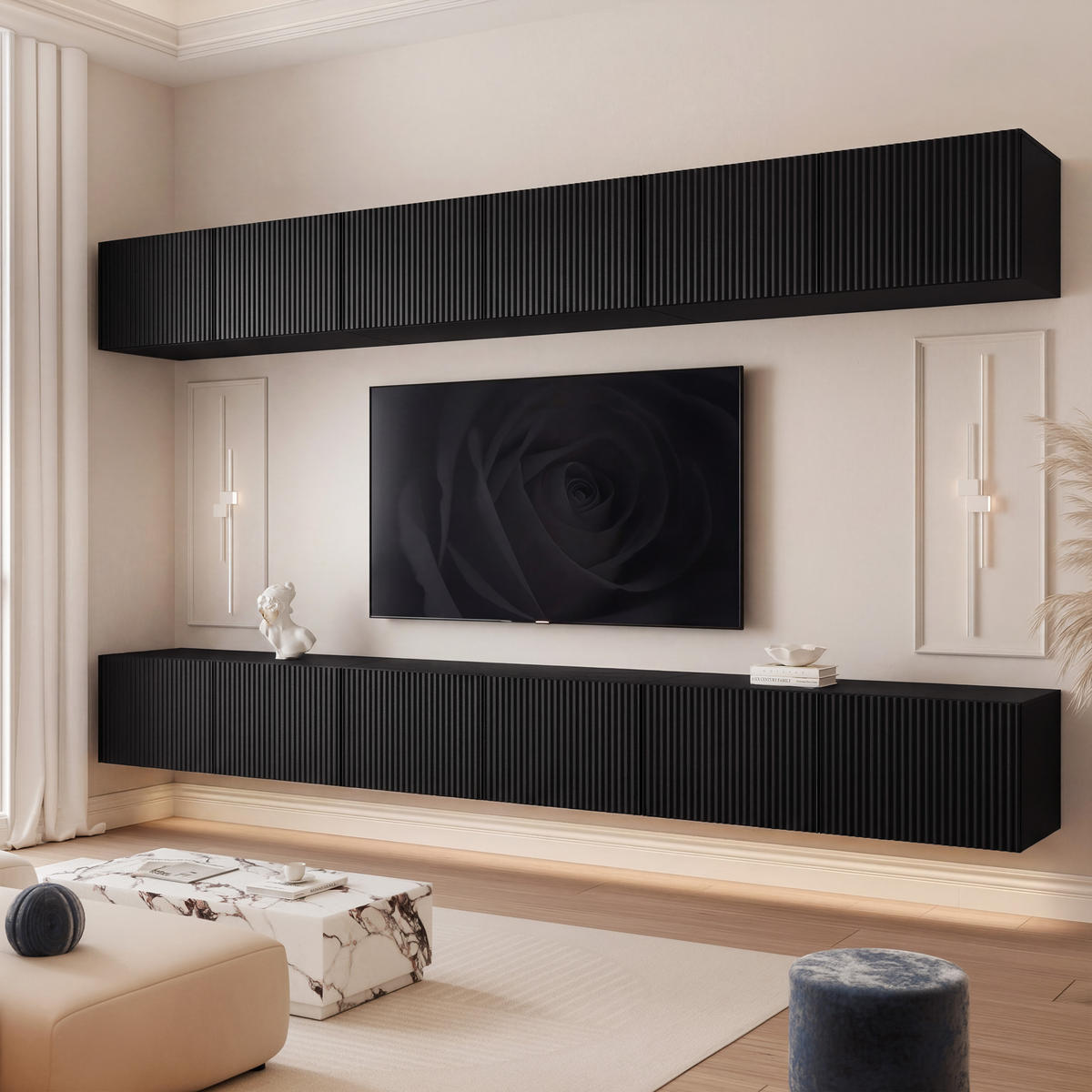 TV-LOWBOARD ANGEL VI mit LED-Beleuchtung, 300 cm Schwarz - Schwarz, Holzwerkstoff (300/36/40cm) - Idohome