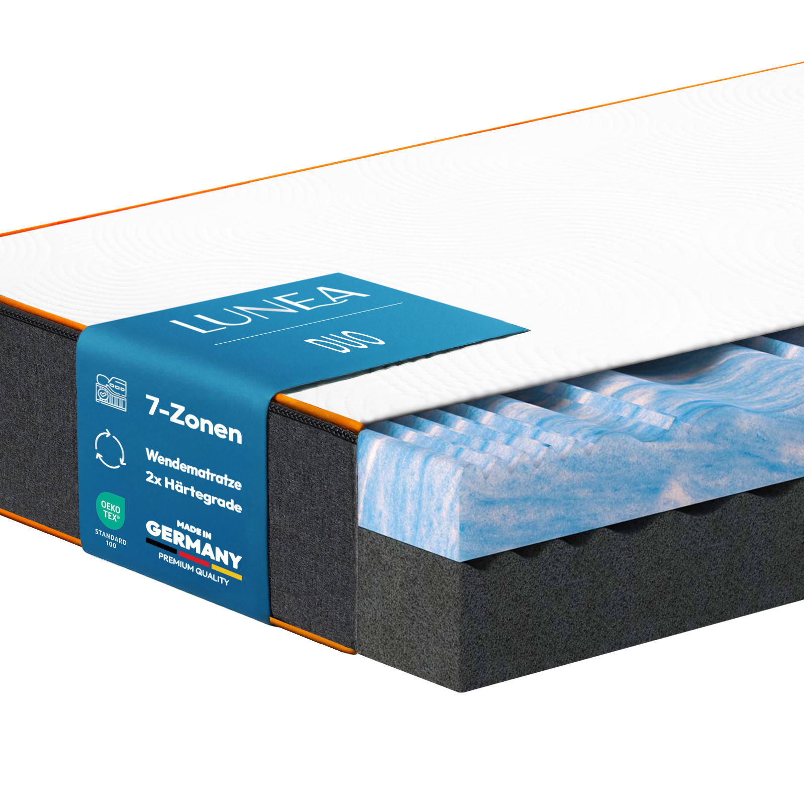 KALTSCHAUMMATRATZE-DUO-EXTRA-DICK 25 cm 140x200 cm H3/H4, 7-Zonen, atmungsaktiv & punktelastisch - Weiß, Textil (140/200cm) - Lunea