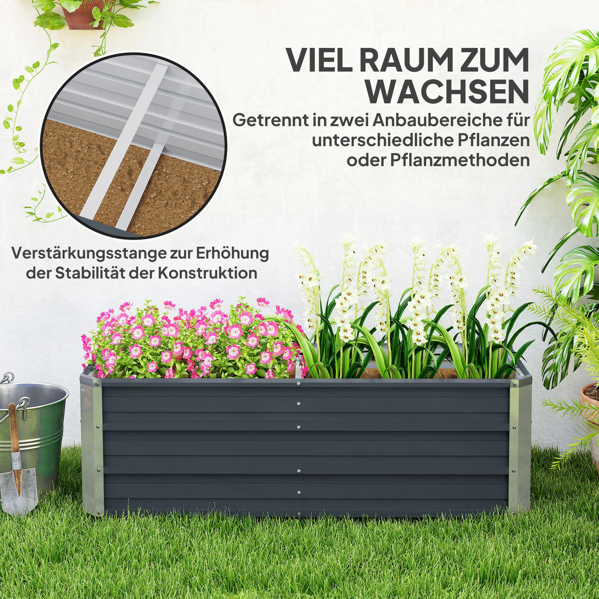 HOCHBEET 125x47x40 cm Stahl grau - Grau, Metall (125/40/47cm) - LEBENLANG