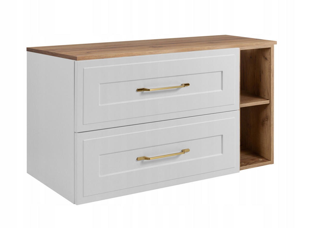 WASCHBECKUNTERSCHRANK CLASSIC 100 cm mit Arbeitsplatte Farbe: Eichen Craft mit einer Mattweißen Platte - Eichefarben/Weiß, Holzwerkstoff (100/58/46cm) - Rodan