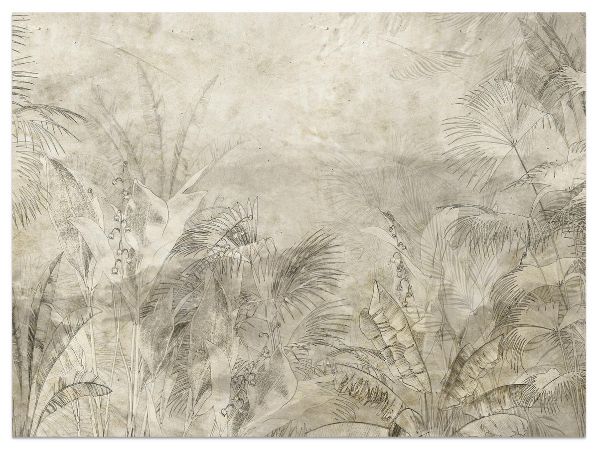 FOTOTAPETE für Schlafzimmer Vintage Botanische Blätter Tropisch 150x105 - Beige/Braun, Papier (150/105cm) - Muralo
