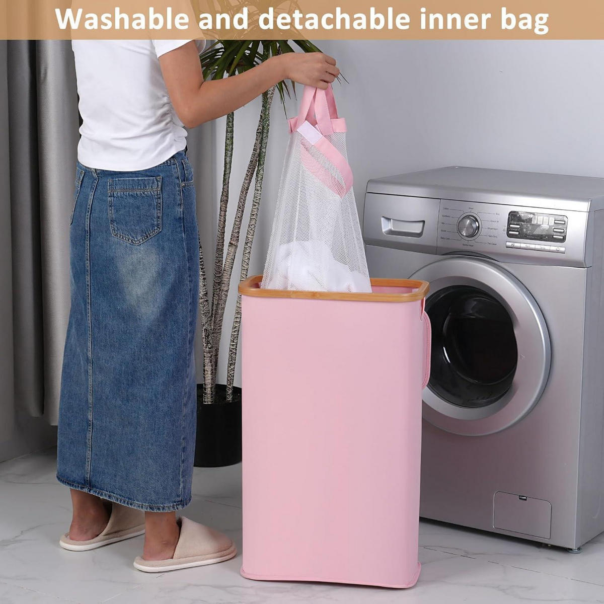 WÄSCHEKORB mit Deckel 60L Rosa - Rosa, Textil (23/66.5/41cm)