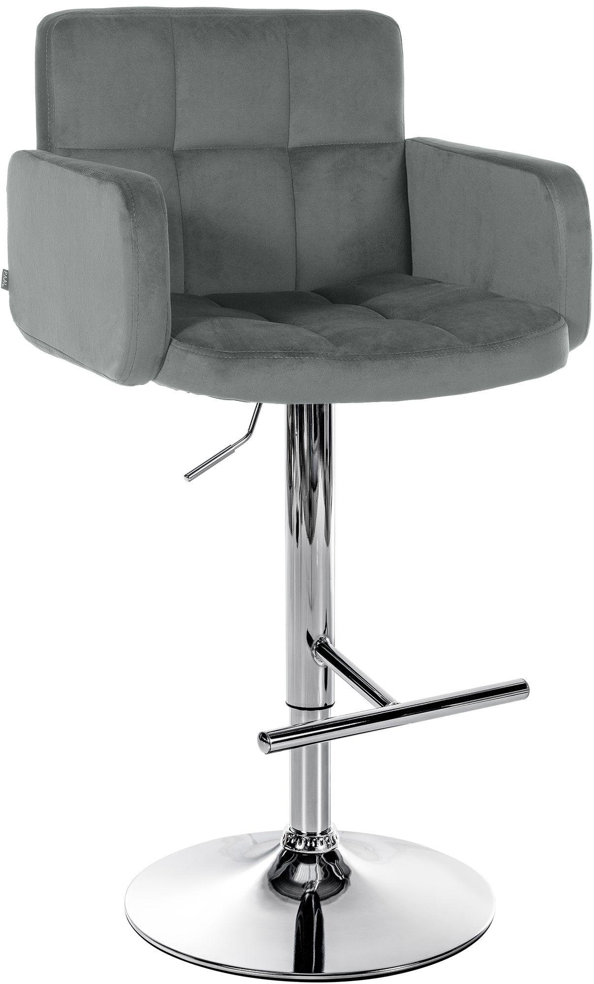 BARHOCKER Samt Grau - Chromfarben/Grau, Textil/Metall (60/93/56cm) - CLP