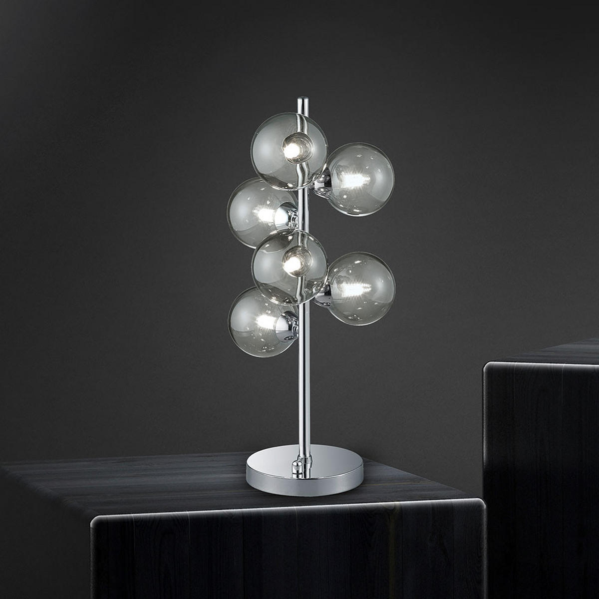 TISCHLEUCHTE Metall Glas Chrom rauch - Silberfarben, Glas (23/23/52cm)