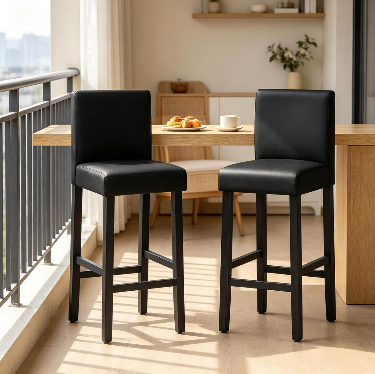 BARHOCKER 2er-Set mit Rückenlehne 48 x 41,5 x 110,5 cm Schwarz - Schwarz, Holz (41.5/110.5/48cm) - Meubliv