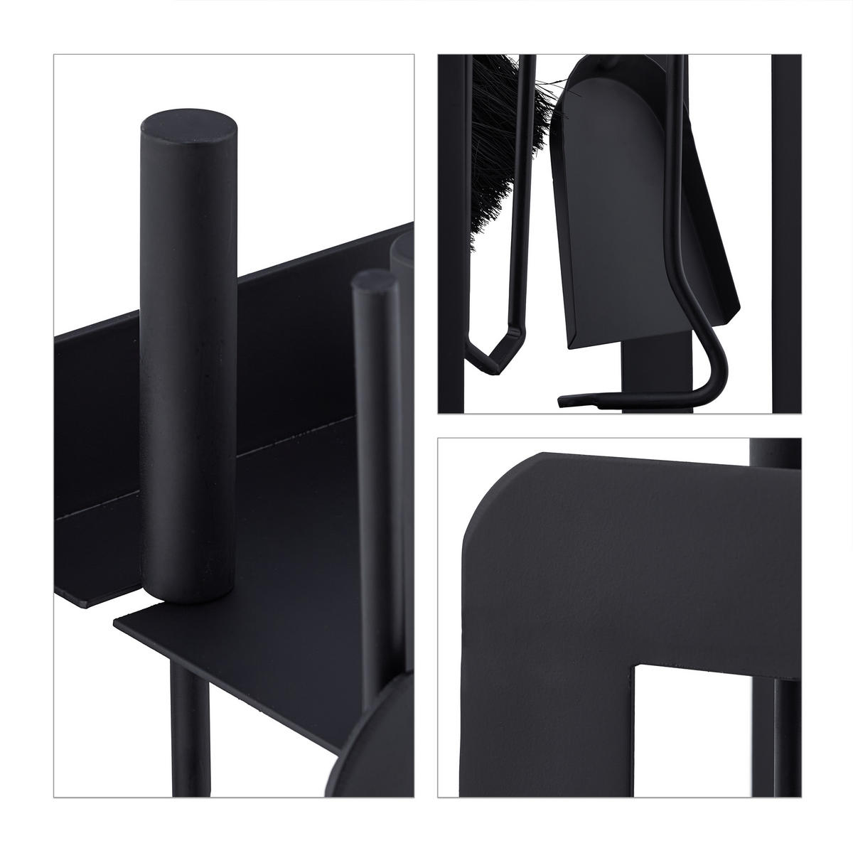 5-TLG.KAMINBESTECK-SET - Schwarz, Metall (22.5/60/16cm) - Relaxdays