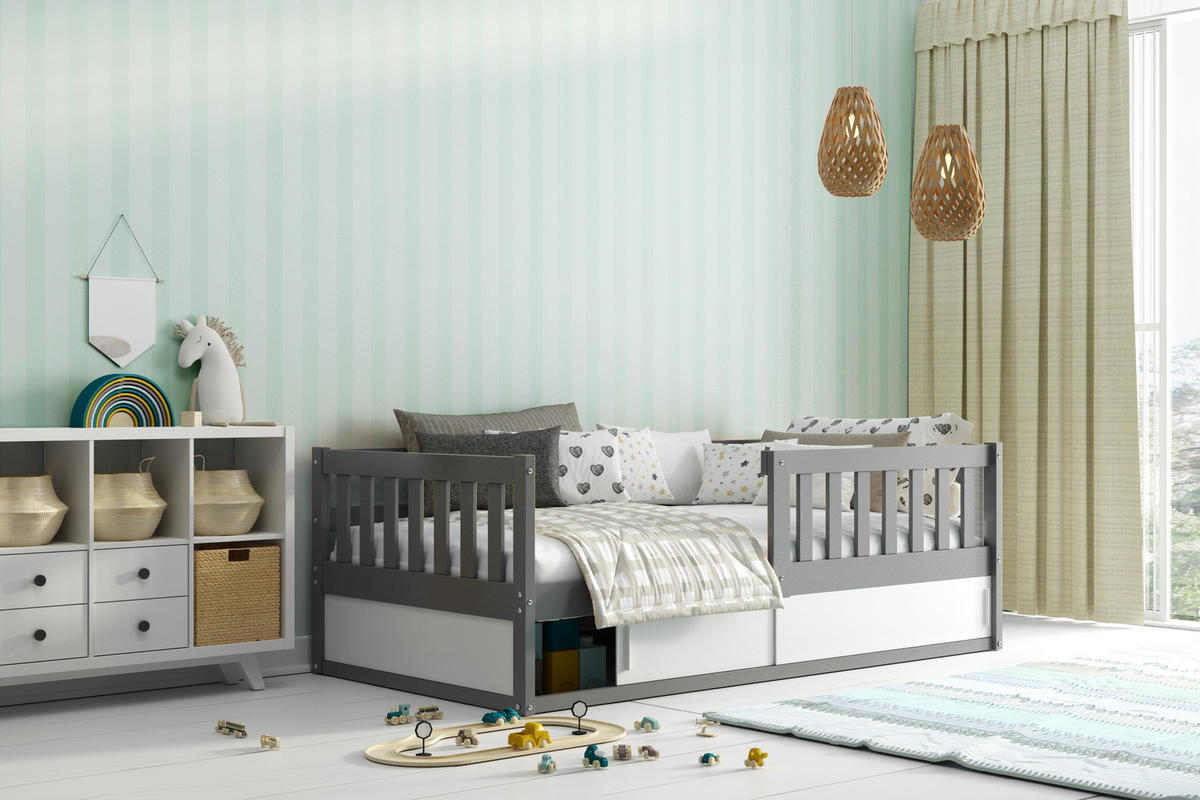 KINDERBETT Smart, 80x160, mit Stauraum, Gray - Grau, Holz (80/160cm) - Interbeds