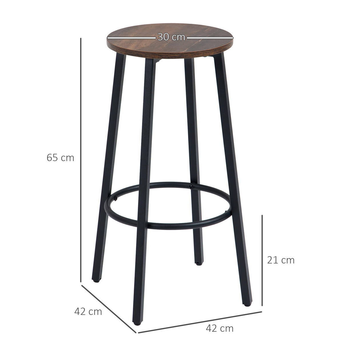 BARHOCKER Spanplatte Stahl Braun+Schwarz - Braun, Kunststoff (42/65/42cm) - HOMCOM