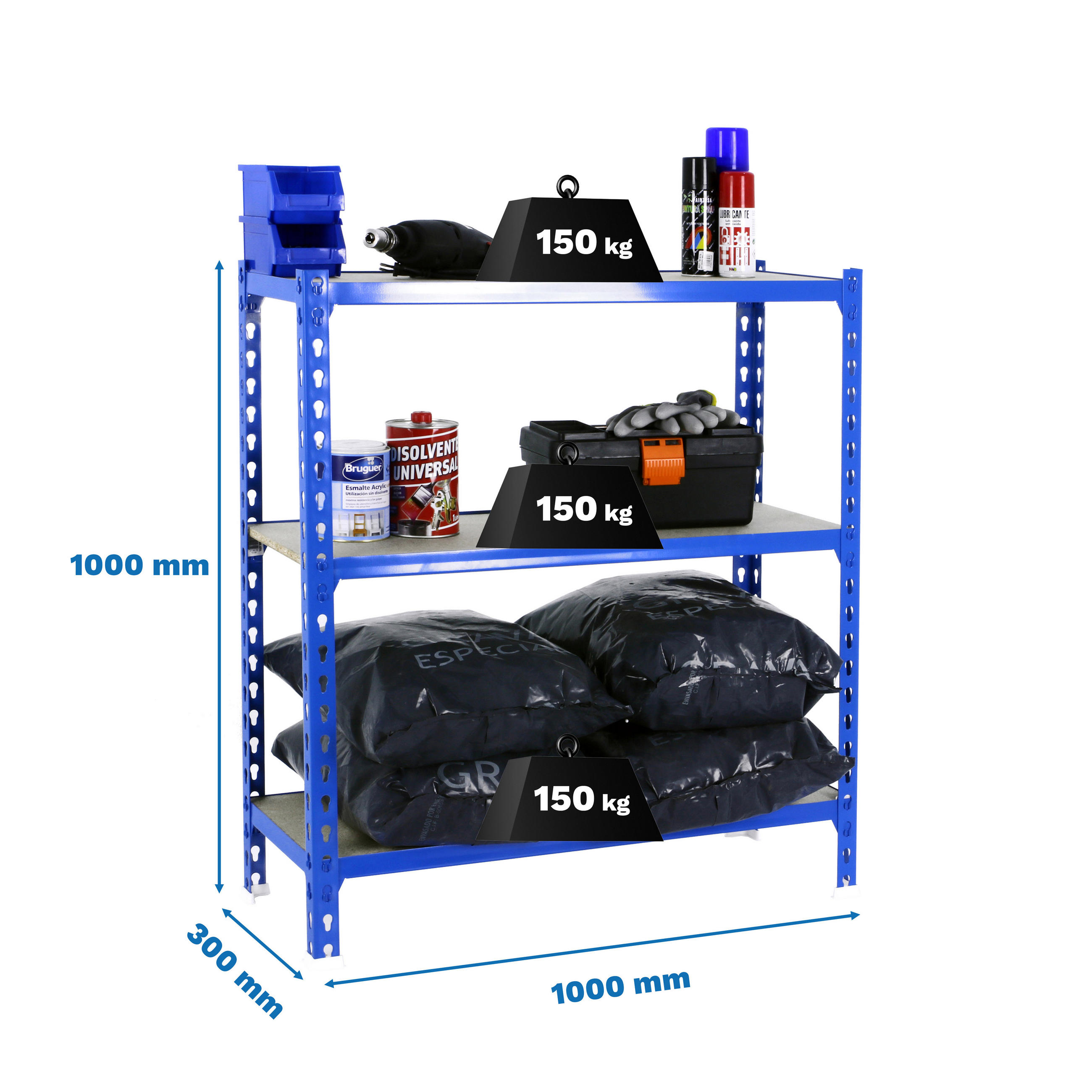 SCHWERLASTREGAL Small Muli HxBxT 100 x 100 x 30 cm 3 Fachböden Fachlast 150 kg Blau - Blau, Metall (100/100/30cm) - PROREGAL