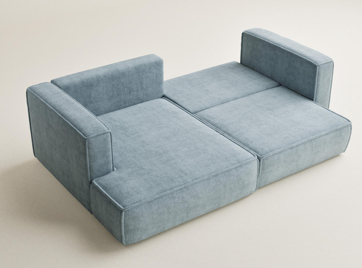 ECKSOFA MIT SCHLAFFUNKTION Velto Hellblau Webstoff - Schwarz/Hellblau, Holz/Holzwerkstoff (152/250cm) - Maison de Reve