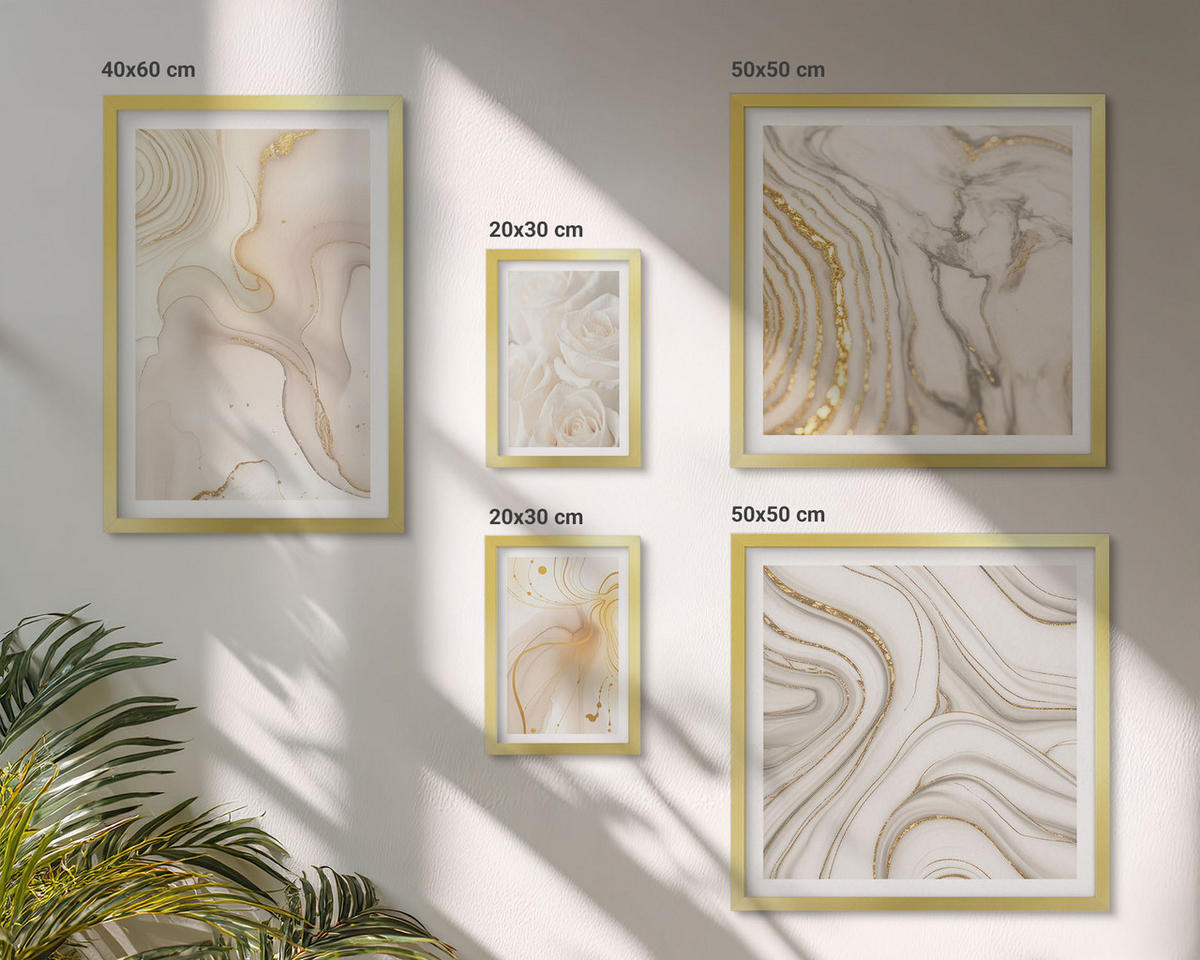 BILDER SET 5er Set - 50x50 cm & 20x30 cm & 40x60 cm Goldrahmen - Landschaften Natur Felder Sonne - Goldfarben, Kunststoff (40/60cm) - TULUP