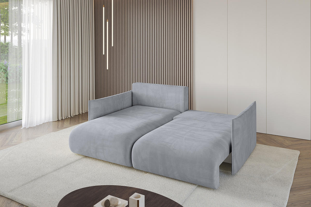 ECKSOFA mit Schlaffunktion und Bettkasten ONESK-L 208x165x40 Hellgrau Velours - Hellgrau, Holzwerkstoff/Kunststoff (208/165cm) - ALTDECOR