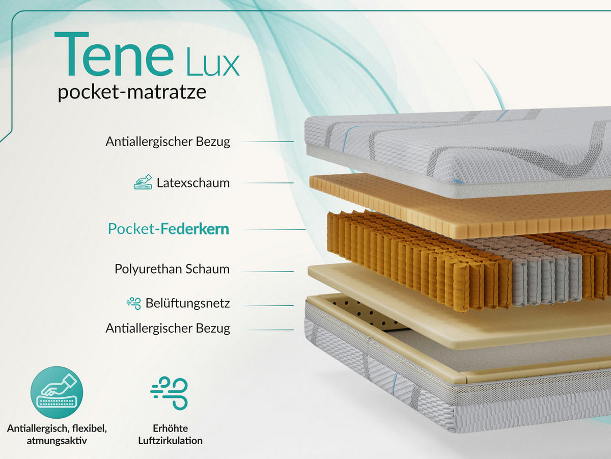TASCHENMATRATZE TENE - 180/200 - H3 - Lux - Multicolor, Textil (180/200cm) - MKS