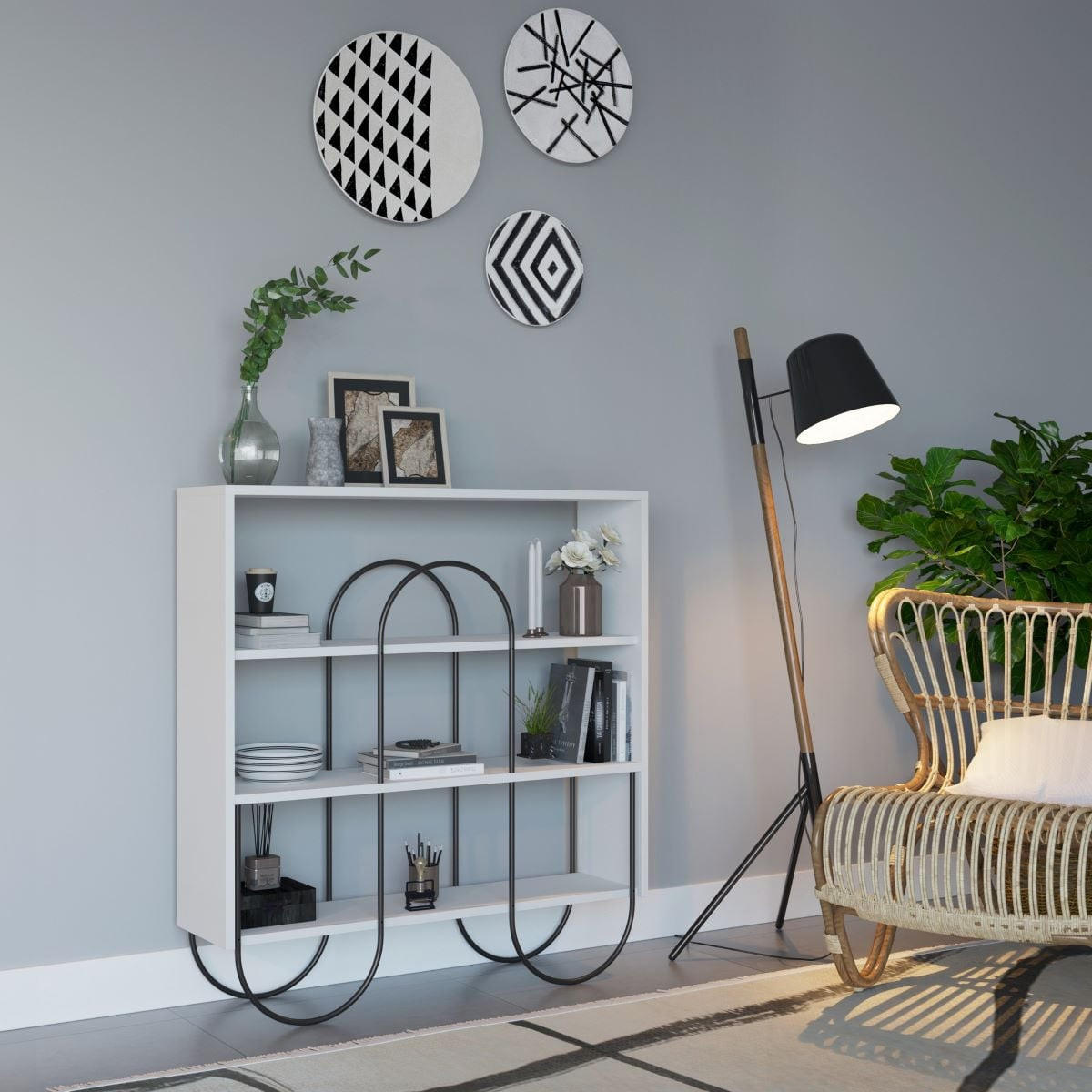 REGAL mit 4 Böden L123 cm - Norfolk - Weiß, Holzwerkstoff (96/25.5/99cm) - Calicosy