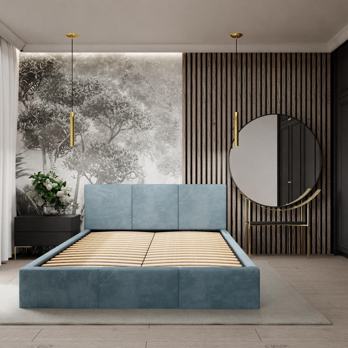 POLSTERBETT mit Stauraum Meerfarbe 120x200cm Kopfteil 88cm - Blau, Holzwerkstoff/Textil (120/200cm) - Muralo