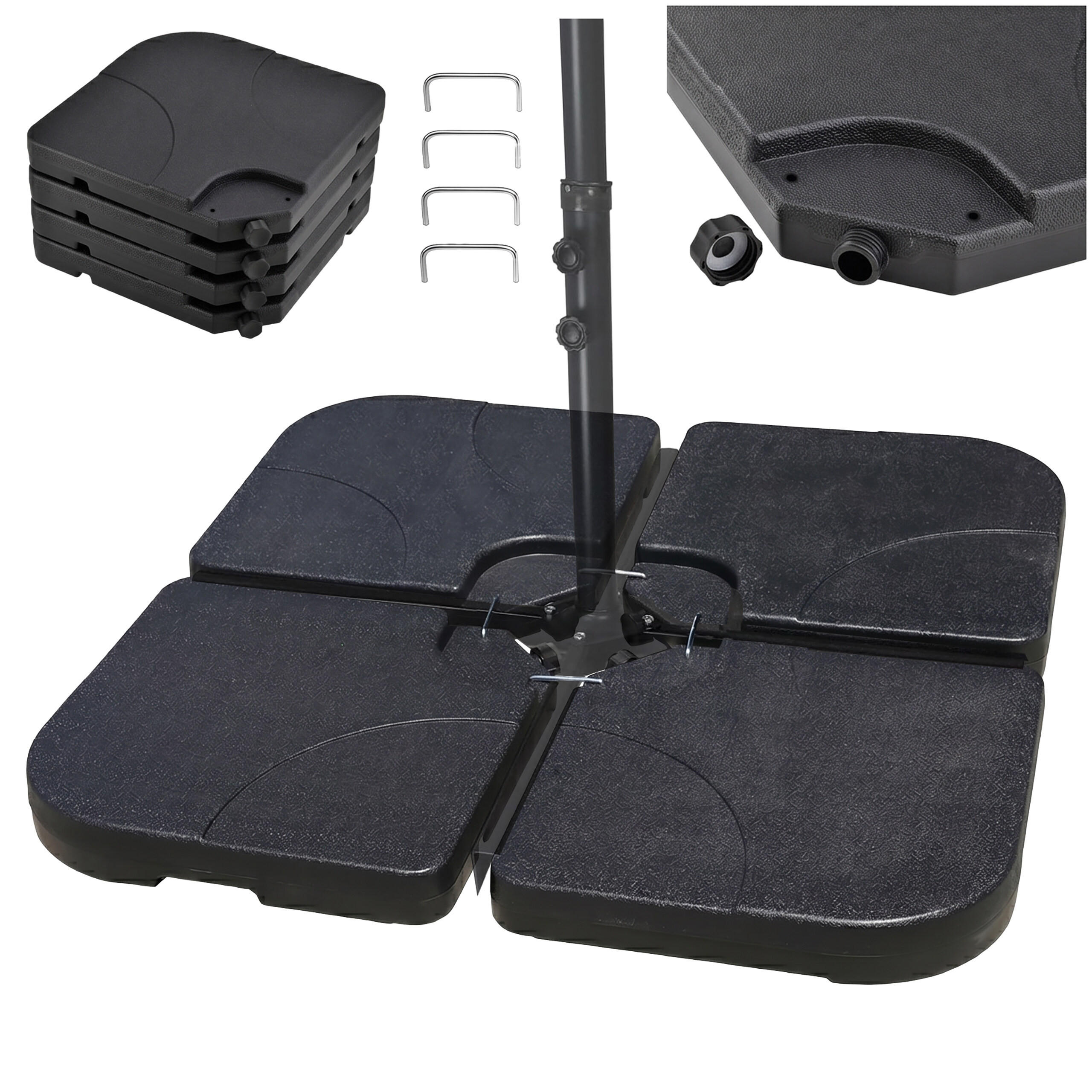 SCHIRMGEWICHTE Schwarz 4er-Set Kunststoff 50x50 cm - Schwarz, Kunststoff/Metall (50/7.5/50cm) - Relaxdays
