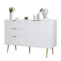 SIDEBOARD in Weiß-Gold mit 3 Schubladen und 2 Türen, MDF-Korpus, Wellenmuster, elegante goldene Griffe und Beine, 120/38/80,5 cm, Weiß-Gold - Weiß, Holzwerkstoff (120/80.5/38cm) - Redom