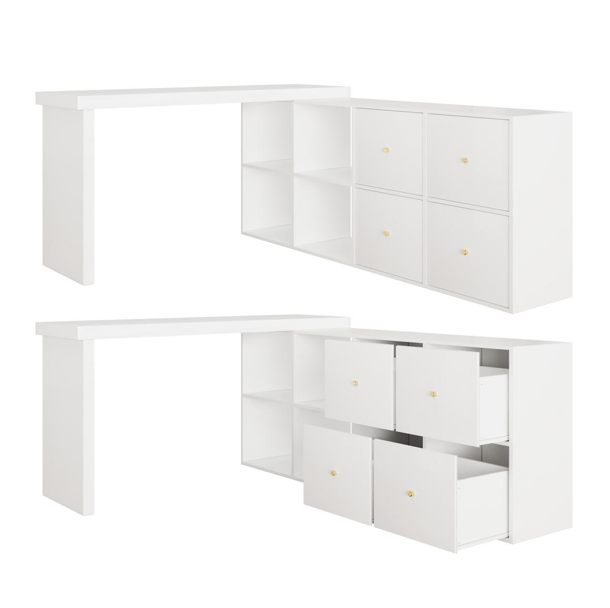SCHREIBTISCH drehbar L-Form oder gerade MDF Weiß mit 8 Fächern - Weiß, Holz (140/120/78cm) - Meubliv