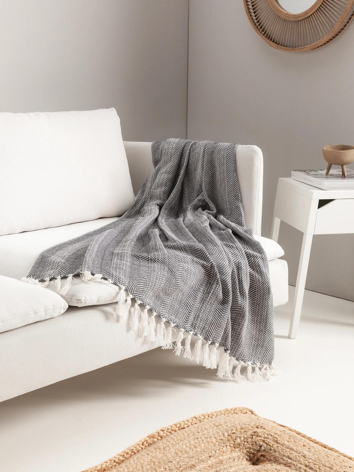 BAUMWOLLDECKE Alisea Anthrazit 125x150 cm - Anthrazit, Textil (125/150cm) - benuta Nest