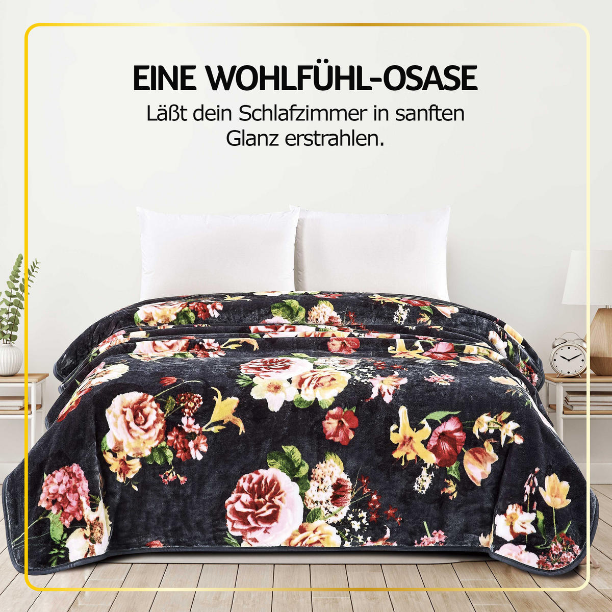 KUSCHELDECKE XXL 240x200 cm Rosen-Motiv Dunkelgrau - Grau, Textil (200/240cm) - Bestlivings