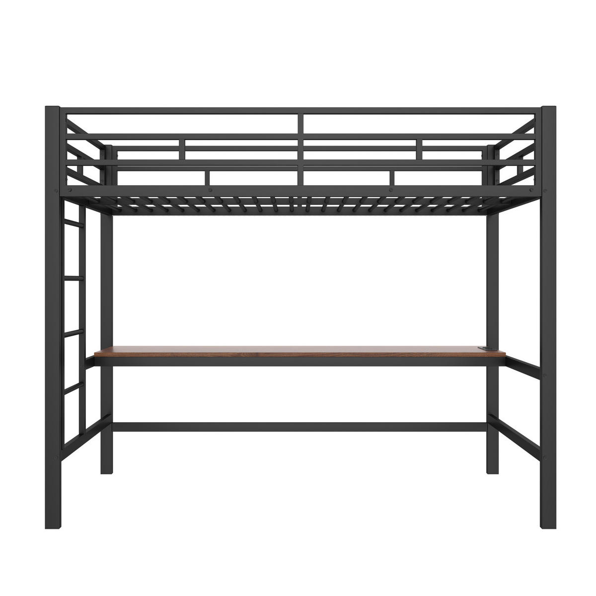 HOCHBETT 90/200 cm aus Metall und MDF mit Schreibtisch, LED-Lichtleiste und USB Schwarz - Schwarz, Metall (90/200cm) - Modenvie