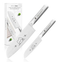KÜCHENMESSER-SET 2-teilig mit Santoku und Gemüsemesser, Katzenmotiv, Edelstahl - Silberfarben, Metall (34cm)