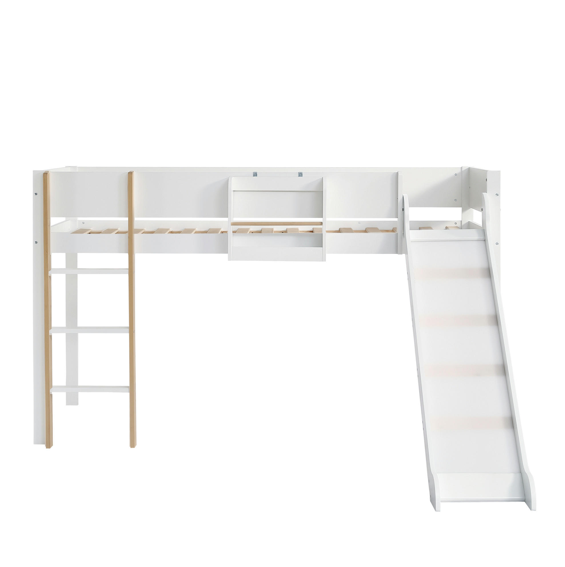 HOCHBETT 90/200 cm aus Kiefer und MDF mit Rutsche und abnehmbarem Regal Weiß/Natur - Weiß, Holz (90/200cm) - Modenvie