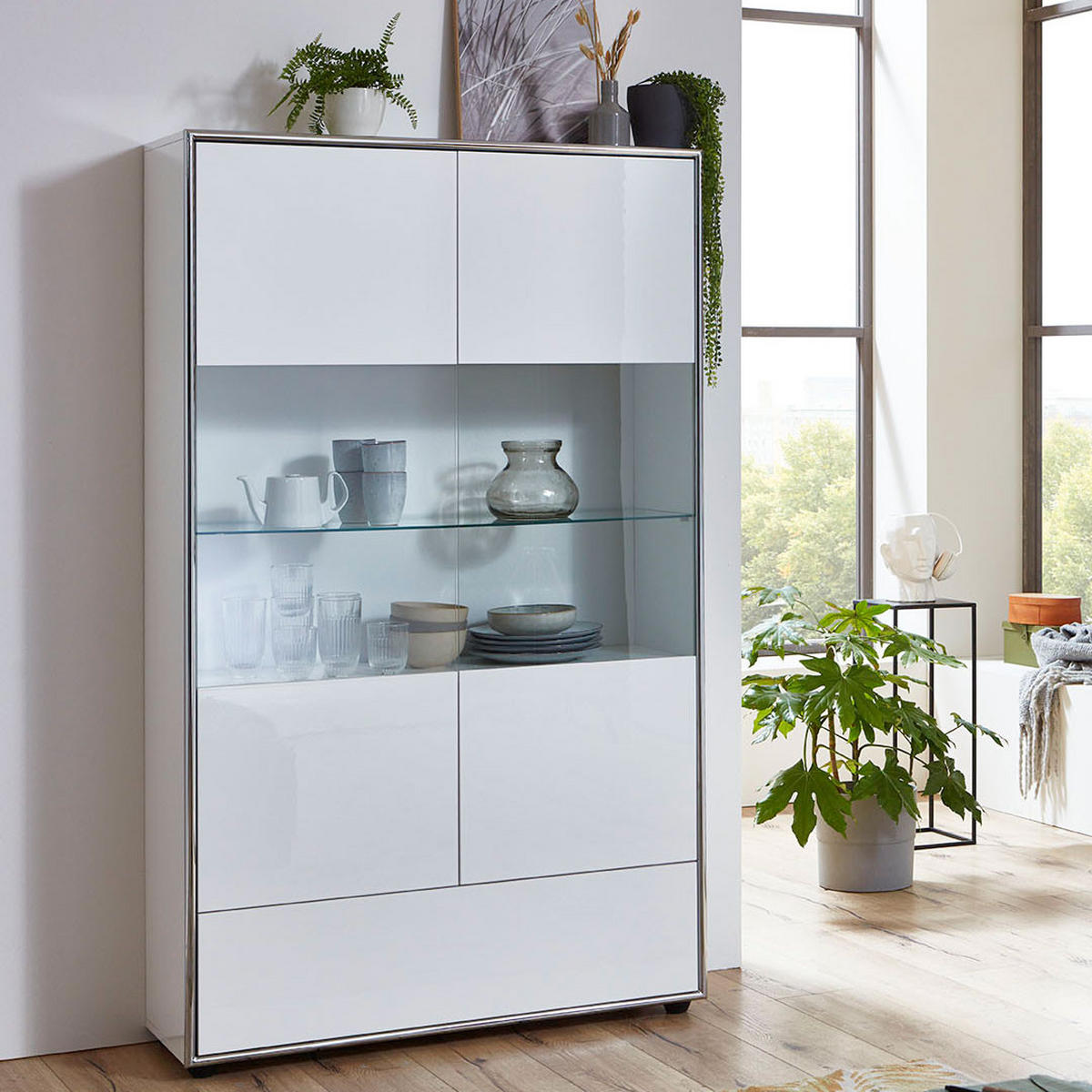 VITRINE Kenan Weiß Hochglanz 100/35/170 cm - Weiß, Holzwerkstoff (100/170/35cm) - ebuy24