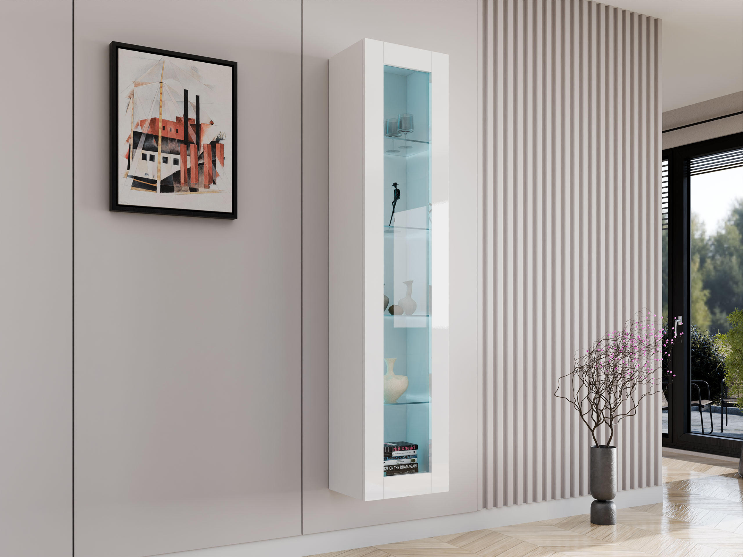 HÄNGEVITRINE 180 Vigo Glas - Weiß Hochglanz/Weiß, Holzwerkstoff (40/180/30cm) - MIRJAN24
