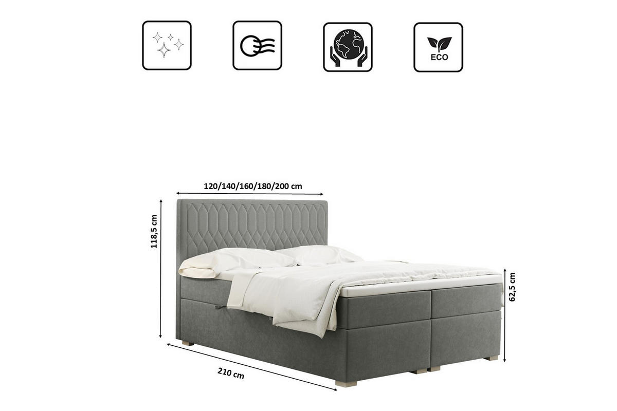 BOXBETT RIMINI Stoff Riviera Grau 120x200 cm H3-Bonell - Grau, Holz/Kunststoff (120/200cm) - Kaiser Möbel