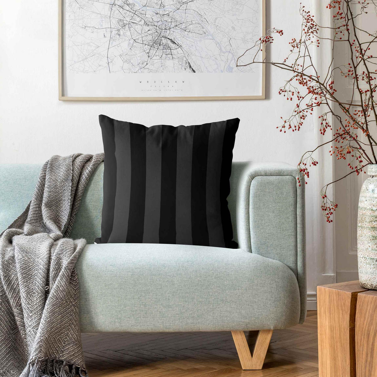 DEKOKISSEN Längsstreifen in Tiefschwarz II 40/40 cm - Schwarz, Textil (40/40/10cm) - Bilderwelten